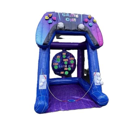 buntes aufblasbares spiel mit der aufschrift game on