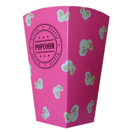 pinker pappkarton mit aufdruck popcorn